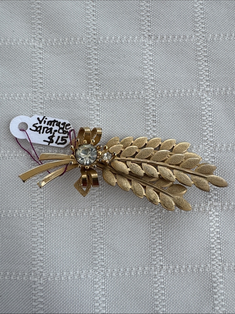 Sarah Coventry Gold-Tone Wheat Spray Brooch with Clear Stone